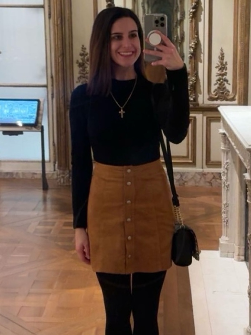 Divided Faux Suede Button Down Mini Skirt